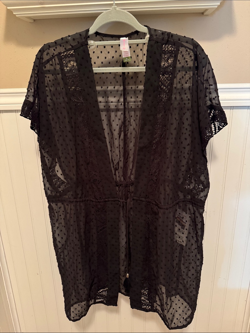 No Boundaries Black Sheer Polka Dot Swim Coverup